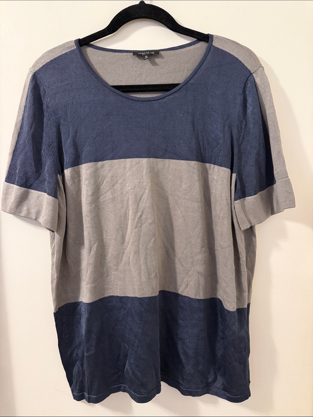 Lafayette 148 New York Navy and Gray Block Short-Sleeve Shirt